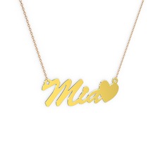 Kalp İsim Kolye - 14 ayar altın kolye (3 karakterli el yazısı, 40 cm rose altın rolo zincir) #5u7bx0