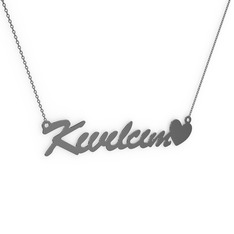 Kalp İsim Kolye - 925 ayar siyah rodyum kaplama gümüş kolye (8 karakterli el yazısı, 40 cm gümüş rolo zincir) #eqh6i7