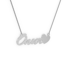 Kalp İsim Kolye - 8 ayar beyaz altın kolye (4 karakterli el yazısı, 40 cm gümüş rolo zincir) #nedfxj