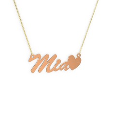 Kalp İsim Kolye - 18 ayar rose altın kolye (3 karakterli el yazısı, 40 cm altın rolo zincir) #rytdm9