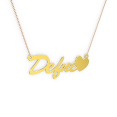 Kalp İsim Kolye - 18 ayar altın kolye (5 karakterli el yazısı, 40 cm rose altın rolo zincir) #vdhel