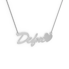 8 ayar beyaz altın kolye (5 karakterli el yazısı, 40 cm gümüş rolo zincir)