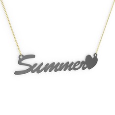 925 ayar siyah rodyum kaplama gümüş kolye (6 karakterli el yazısı, 40 cm altın rolo zincir)