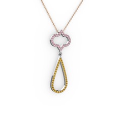 Vidonia Kolye - Pembe kuvars ve sitrin 8 ayar beyaz altın kolye (40 cm rose altın rolo zincir) #10degok