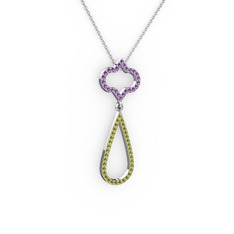 Vidonia Kolye - Ametist ve peridot 18 ayar beyaz altın kolye (40 cm gümüş rolo zincir) #10wie3a