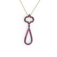 Vidonia Kolye - Kök yakut ve rodolit garnet 925 ayar siyah rodyum kaplama gümüş kolye (40 cm altın rolo zincir) #10xkdnc