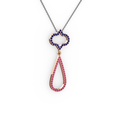 Vidonia Kolye - Lab safir ve rodolit garnet 8 ayar rose altın kolye (40 cm gümüş rolo zincir) #10xz4hx