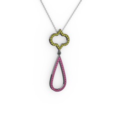 Vidonia Kolye - Peridot ve rodolit garnet 925 ayar siyah rodyum kaplama gümüş kolye (40 cm beyaz altın rolo zincir) #11cg5uh