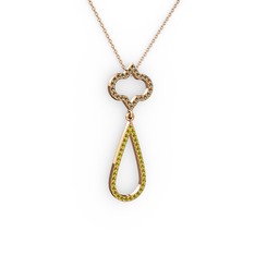 Vidonia Kolye - Dumanlı kuvars ve peridot 8 ayar rose altın kolye (40 cm rose altın rolo zincir) #11coba0