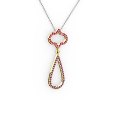 Vidonia Kolye - Rodolit garnet ve ametist 8 ayar altın kolye (40 cm gümüş rolo zincir) #11ft3ta