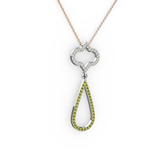 Vidonia Kolye - Beyaz zirkon ve peridot 14 ayar beyaz altın kolye (40 cm rose altın rolo zincir) #11hcljd