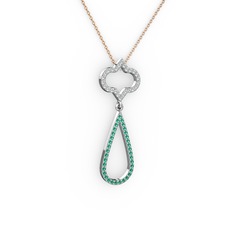 Vidonia Kolye - Pırlanta ve yeşil kuvars 18 ayar beyaz altın kolye (0.288 karat, 40 cm rose altın rolo zincir) #11obuu