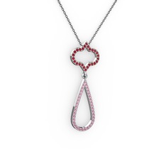 Vidonia Kolye - Garnet ve pembe kuvars 18 ayar beyaz altın kolye (40 cm gümüş rolo zincir) #11ote0d
