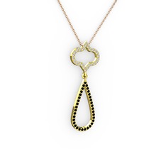 Swarovski ve siyah zirkon 18 ayar altın kolye (40 cm rose altın rolo zincir)