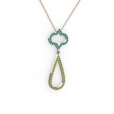 Vidonia Kolye - Kök zümrüt ve peridot 925 ayar gümüş kolye (40 cm rose altın rolo zincir) #120ut68