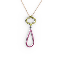 Peridot ve rodolit garnet 14 ayar beyaz altın kolye (40 cm gümüş rolo zincir)
