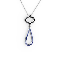 Vidonia Kolye - Siyah zirkon ve lab safir 18 ayar beyaz altın kolye (40 cm beyaz altın rolo zincir) #127etil