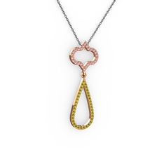 Vidonia Kolye - Pembe kuvars ve peridot 14 ayar rose altın kolye (40 cm gümüş rolo zincir) #12cu2p9