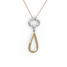 Swarovski ve sitrin 14 ayar beyaz altın kolye (40 cm rose altın rolo zincir)