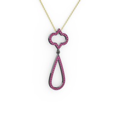 Vidonia Kolye - Rodolit garnet 925 ayar siyah rodyum kaplama gümüş kolye (40 cm gümüş rolo zincir) #12jle7d