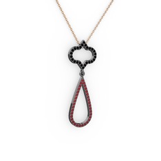 Vidonia Kolye - Siyah zirkon ve garnet 925 ayar siyah rodyum kaplama gümüş kolye (40 cm rose altın rolo zincir) #12nvzre