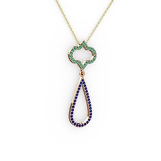 Vidonia Kolye - Yeşil kuvars ve lab safir 14 ayar rose altın kolye (40 cm gümüş rolo zincir) #12qy6al