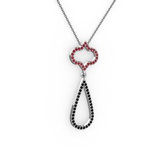 Vidonia Kolye - Garnet ve siyah zirkon 8 ayar beyaz altın kolye (40 cm gümüş rolo zincir) #12t86ek