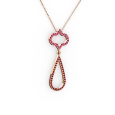 Vidonia Kolye - Rodolit garnet ve kök yakut 14 ayar rose altın kolye (40 cm rose altın rolo zincir) #12utw0u