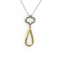 Vidonia Kolye - Kök zümrüt ve peridot 8 ayar rose altın kolye (40 cm rose altın rolo zincir) #131j7ge
