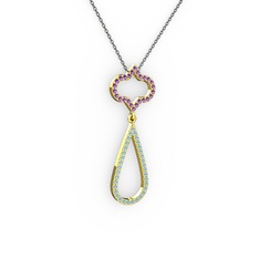 Vidonia Kolye - Ametist ve akuamarin 925 ayar altın kaplama gümüş kolye (40 cm gümüş rolo zincir) #134ftzs