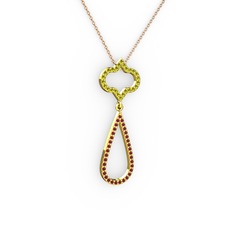 Vidonia Kolye - Peridot ve kök yakut 8 ayar altın kolye (40 cm rose altın rolo zincir) #1391rp7