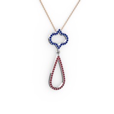 Vidonia Kolye - Lab safir ve garnet 14 ayar beyaz altın kolye (40 cm rose altın rolo zincir) #13ig9vi