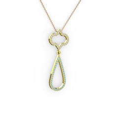 Vidonia Kolye - Beyaz zirkon ve akuamarin 14 ayar altın kolye (40 cm gümüş rolo zincir) #13n20b2