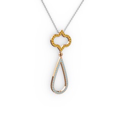 Vidonia Kolye - Sitrin ve akuamarin 14 ayar rose altın kolye (40 cm beyaz altın rolo zincir) #1449pz0