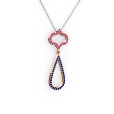 Vidonia Kolye - Rodolit garnet ve lab safir 8 ayar rose altın kolye (40 cm beyaz altın rolo zincir) #145xluk
