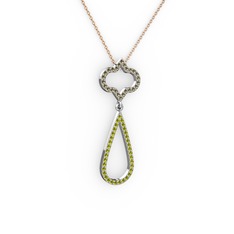 Vidonia Kolye - Dumanlı kuvars ve peridot 18 ayar beyaz altın kolye (40 cm rose altın rolo zincir) #14998k3