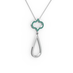 Kök zümrüt ve swarovski 8 ayar beyaz altın kolye (40 cm beyaz altın rolo zincir)