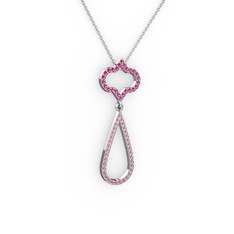 Vidonia Kolye - Rodolit garnet ve pembe kuvars 14 ayar beyaz altın kolye (40 cm beyaz altın rolo zincir) #14mckex