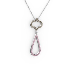 Vidonia Kolye - Dumanlı kuvars ve pembe kuvars 18 ayar beyaz altın kolye (40 cm beyaz altın rolo zincir) #14tj60j