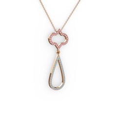 Vidonia Kolye - Pembe kuvars ve akuamarin 925 ayar rose altın kaplama gümüş kolye (40 cm gümüş rolo zincir) #150ob6g