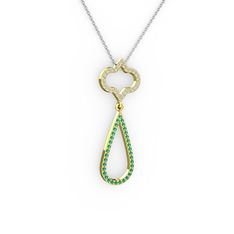 Vidonia Kolye - Swarovski ve yeşil kuvars 14 ayar altın kolye (40 cm beyaz altın rolo zincir) #15ilulq