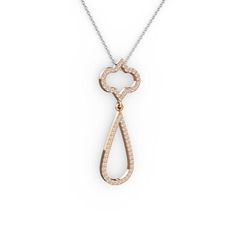 Vidonia Kolye - Pırlanta ve beyaz zirkon 925 ayar rose altın kaplama gümüş kolye (0.288 karat, 40 cm beyaz altın rolo zincir) #15k0vn6