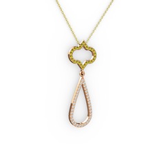 Peridot ve beyaz zirkon 14 ayar rose altın kolye (40 cm altın rolo zincir)