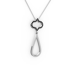 Vidonia Kolye - Siyah zirkon ve swarovski 14 ayar beyaz altın kolye (40 cm beyaz altın rolo zincir) #15u0g4z