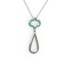 Yeşil kuvars ve dumanlı kuvars 18 ayar beyaz altın kolye (40 cm gümüş rolo zincir)