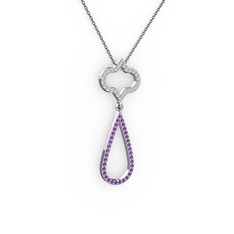 Vidonia Kolye - Swarovski ve ametist 14 ayar beyaz altın kolye (40 cm gümüş rolo zincir) #1612cy1