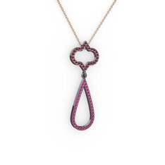 Vidonia Kolye - Kök yakut ve rodolit garnet 925 ayar siyah rodyum kaplama gümüş kolye (40 cm rose altın rolo zincir) #162xccf