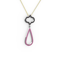 Vidonia Kolye - Siyah zirkon ve rodolit garnet 14 ayar beyaz altın kolye (40 cm altın rolo zincir) #164n0zq