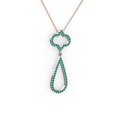 Vidonia Kolye - Kök zümrüt 18 ayar beyaz altın kolye (40 cm rose altın rolo zincir) #167qfz