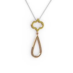 Vidonia Kolye - Peridot ve dumanlı kuvars 18 ayar rose altın kolye (40 cm gümüş rolo zincir) #16821wn